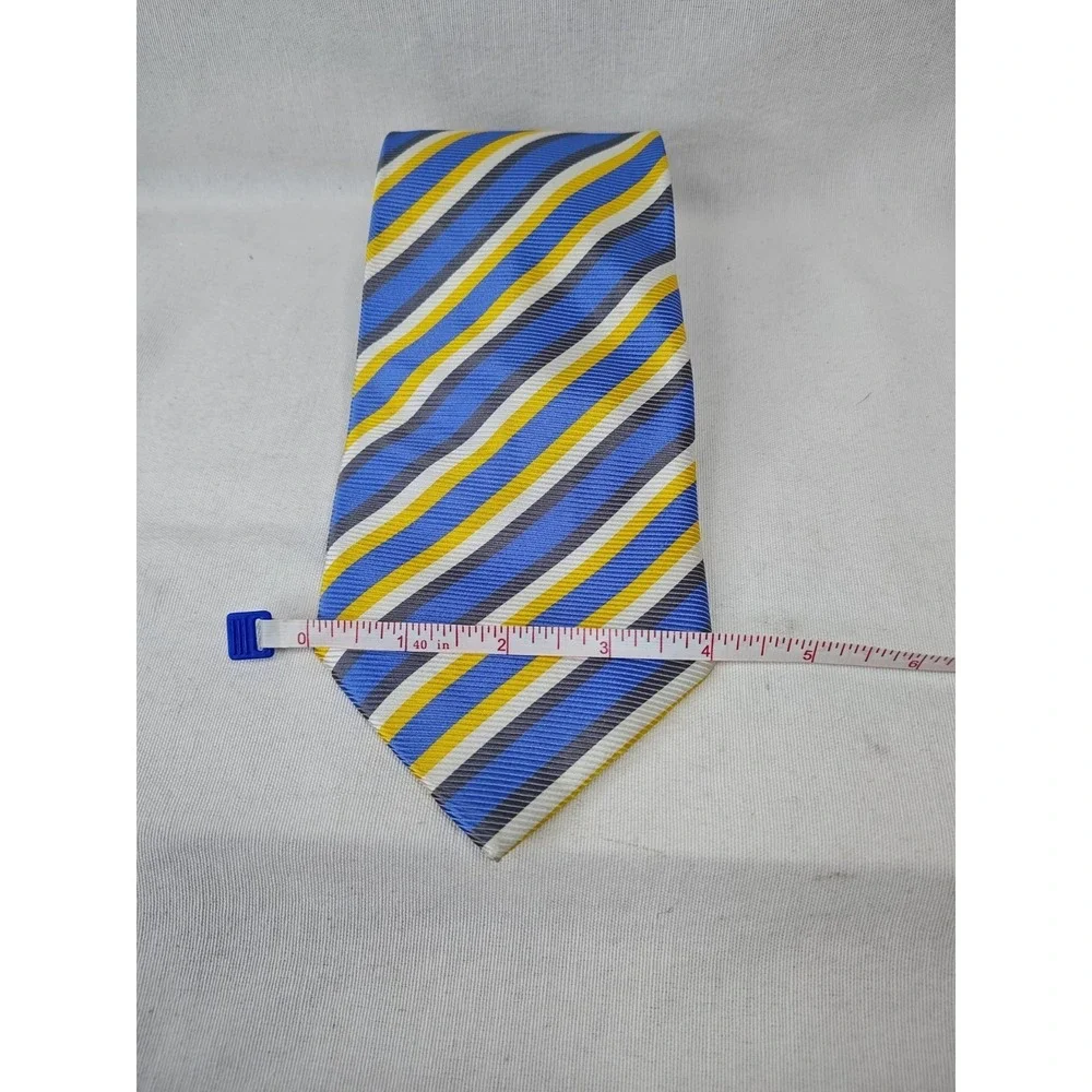 Hugo Boss Men's Tie Blue Yellow Stripe‎ Silk Necktie Made In Italy MOD 60